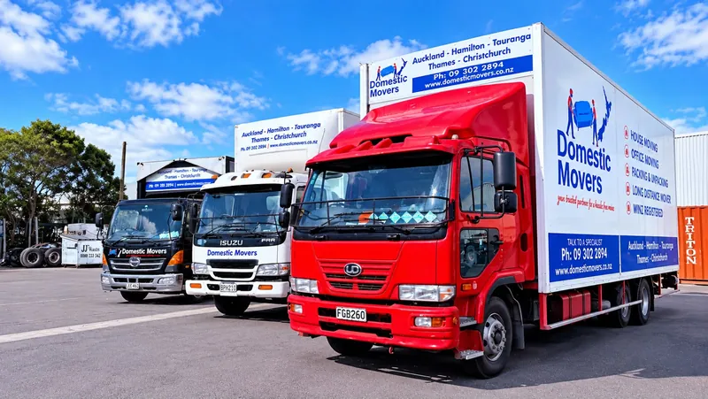 Red moving truck with the fleet