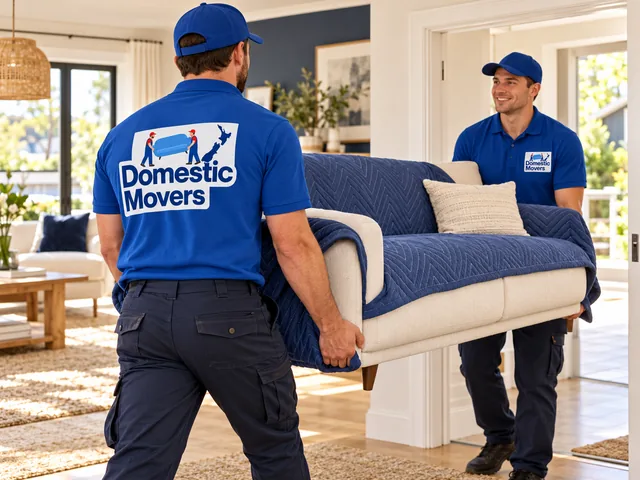 Furniture Move — illustration of movers in Domestic Movers branded shirts